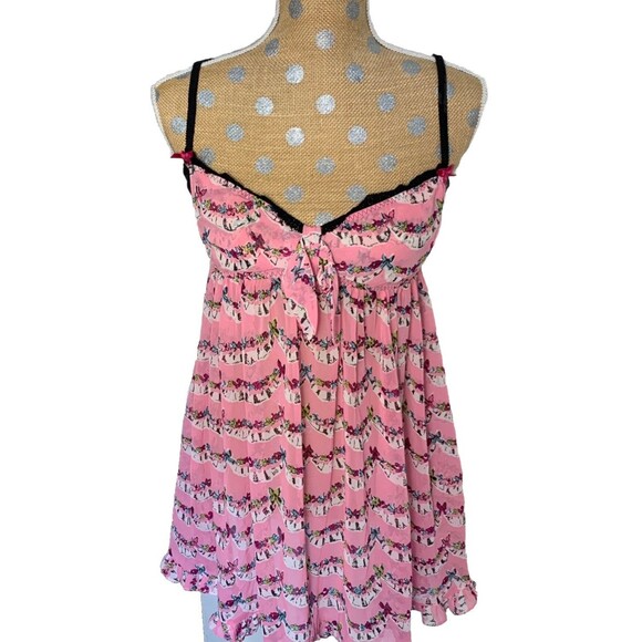 Betsey Johnson Intimates Vtg Babydoll Dress Y2K Nightgown Bows Lingerie Coquette - Picture 1 of 16